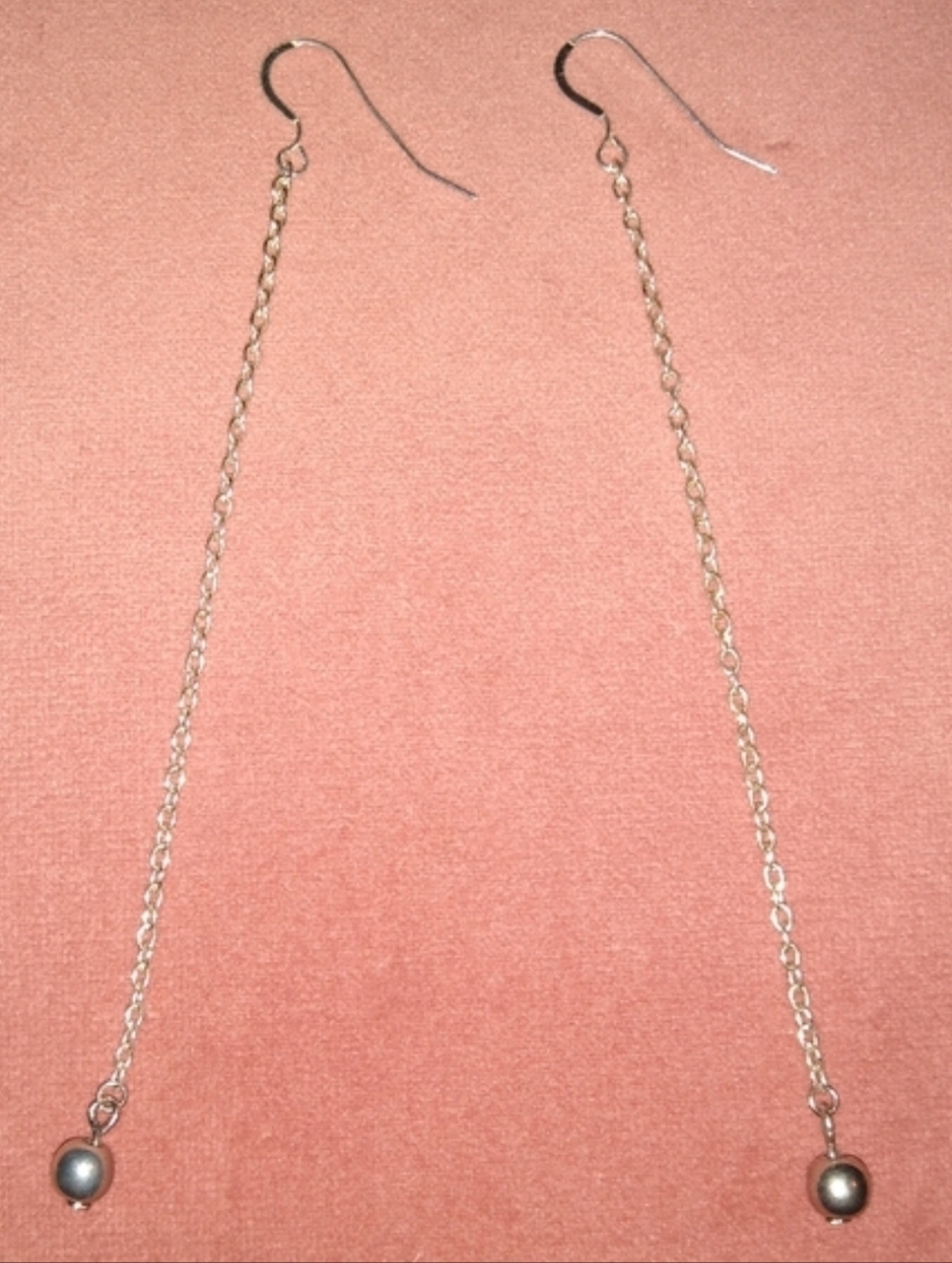Solid 925 Sterling Silver Wires Long Chain Earrings Grey Pearl Minimalist KATTA